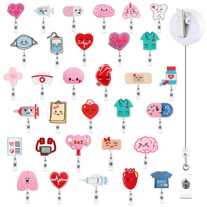 32 Pcs Nurse Badge Reel Retractable Felt Funny Nursing Badge Holder Medical Name ID Clips for Nurse Student National Nurses Week Holiday Office Gift (Alligator Clip)