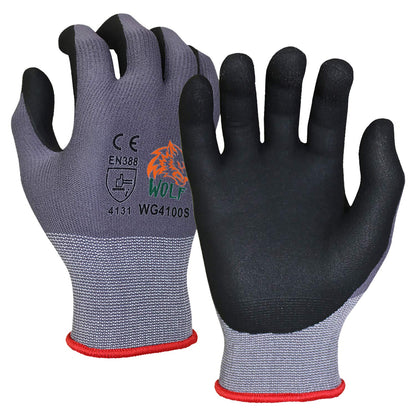 WOLF Ultra-Thin Nitrile Foam Grip Palm Coated Nylon Shell Work Glove, Construction, Gardening, Mechanics, Warehouse, Multi-Purpose, Black (12, Extra Large)