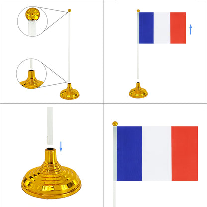 WXTWK 12 Pack France Flag French Desk Flag Small Mini French Table Flags With Stand Base,Home Office Festival Events Celebration Decorations