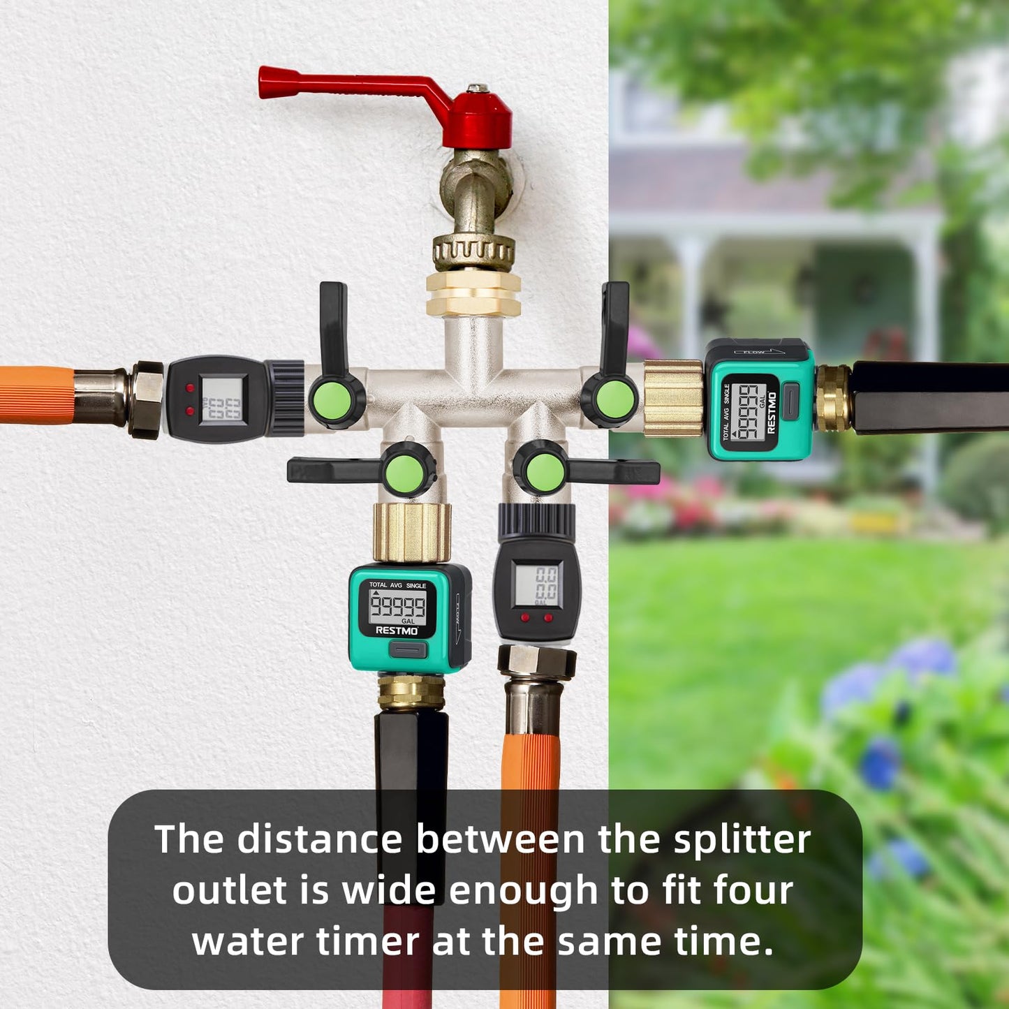 DINGBAI 4 Way Hose Splitter, Brass High Flow Garden Hose Splitter Heavy Duty, Hose Connector, Water Spigot Splitter, Full Flow Faucet Splitter with shutoff, 3/4” GHT Inlet
