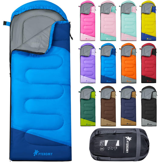 PTEROMY Sleeping Bags for Adults, Lightweight and Machine Washable, Water Resistant Backpacking Camping Sleeping Bag for Warm Cold Weather, Camping Essentials for Hiking Travel (Blue, 1.35kg)