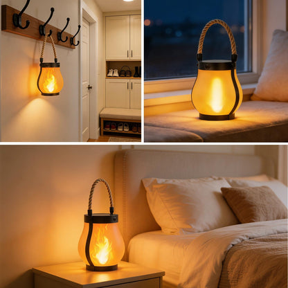Yomistar Solar Lanterns Outdoor Waterproof 2 Pack Hanging Solar Lantern with Flickering Flame, Solar Flame Lantern with USB Charging, Decorative Lanterns Lights for Yard Porch Camping Patio