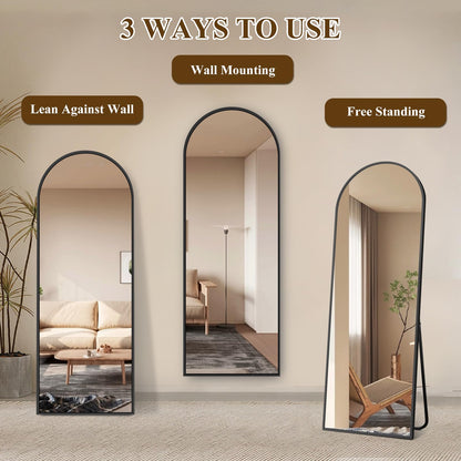 TRUNBACK 56"x18" Full Length Mirror with Stand, Shatterproof Arched Floor Mirror, Aluminum Alloy Thin Frame - Freestanding/Leaning/Wall Mount for Bedroom, Living Room & Entryway (Black)