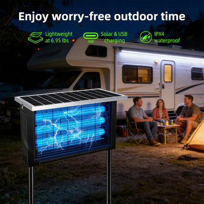 Powerful Solar Bug Zapper Outdoor with 3 LED Tube, Mosquito Zapper Waterproof Poartable Rechargeable Fly Zapper 3500V, Cordless Solar Fly Trap for Patio Garden Backyard Patio RV Camping for 3000 sq.ft
