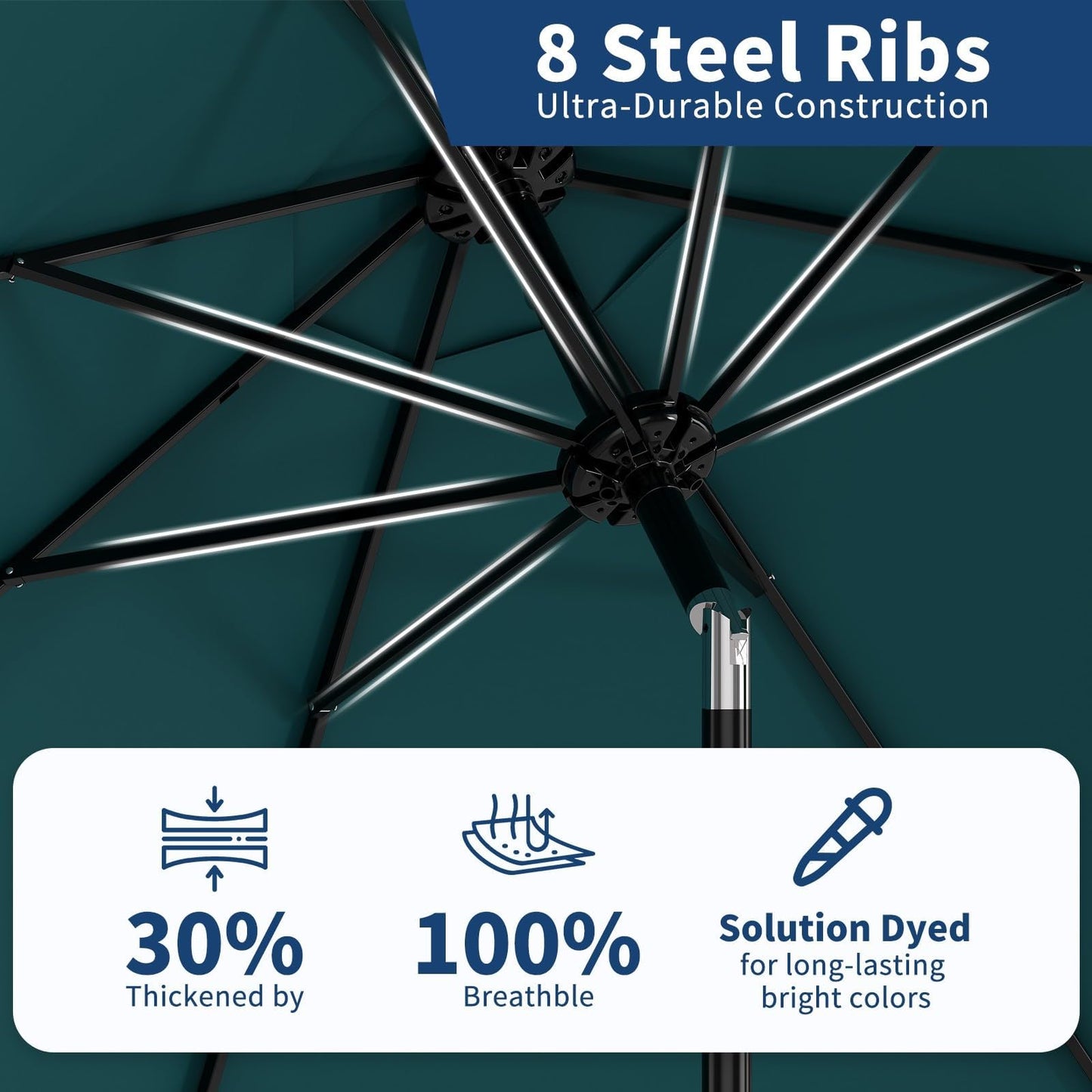 Garvee 9 ft Patio Umbrella - 8 Sturdy Ribs Outdoor Table Umbrella with Crank Lift & Push Button Tilt - Market Umbrella for Pool, Deck, Yard, Garden - Turquoise