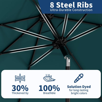 Garvee 9 ft Patio Umbrella - 8 Sturdy Ribs Outdoor Table Umbrella with Crank Lift & Push Button Tilt - Market Umbrella for Pool, Deck, Yard, Garden - Turquoise