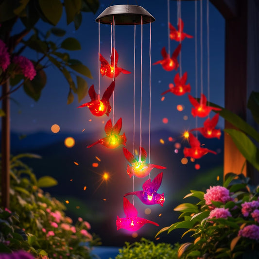 Cardinal Solar Wind Chimes for Outside,2 Pack Cardinal Gifts for Women Mom Mother,Solar Red Bird Memorial Wind Chimes,Solar Powered Wind Chime Waterproof,Red Bird Decor for Garden Patio Outdoor Porch