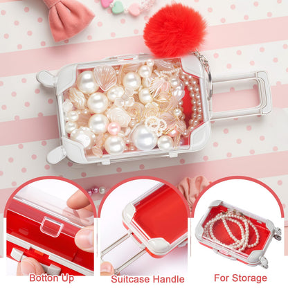 VioraWhite 20 Pcs Mini Suitcase Empty Storage Box and Plush Ball Keychain Candy Luggage Containers Packaging Case for Bridal Shower Baby Shower Party Favors Travel Gifts (Red)