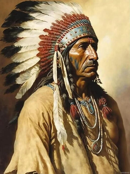 HMDIIMGE 5D Vintage Indian Man Diamond Painting Kits, Native American Diamond Painting, Full Round Diamond Art Kits for Adults12x16 Inch, for Wall Decor Living Room Decor Gifts