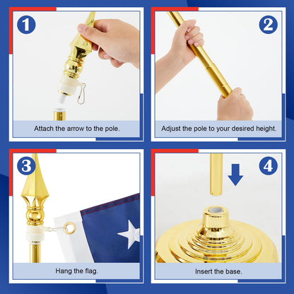 Moxweyeni Indoor Flag Pole Kit Telescoping 8 ft Flag Pole with Base Heavy Duty Aluminum Gold Flagpole and Stand for Office School City Hall, No Ensign Included