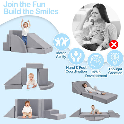 Tykacna Foam Climbing Blocks for Toddlers 1-3, Safety First Baby Climbing Blocks Indoor,Soft Play Set for Infant, Ideal Climbing Toys for 1 Year Old for Baby Gym/Toddler Playground（Grey