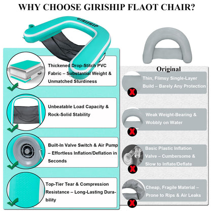 GIRISHIP Inflatable Pool Float Chair for Lake Floating Pool Chair Heavy Duty Floating Chair with Cup Holder Lake Floats for Adults Pool Chair Float River Beach(1 Pack)