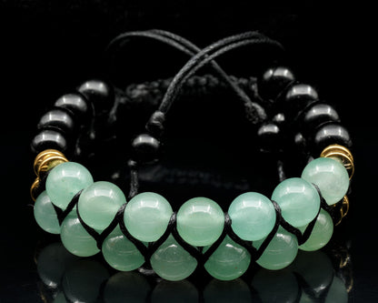 Natural Green Aventurine Double Row Bracelet for Men & Women | Handmade 8mm Green Aventurine Black Onyx Macrame Bead Bracelet | Adjustable Waxed Cord | Libra Zodiac Chakra Jewelry Gift