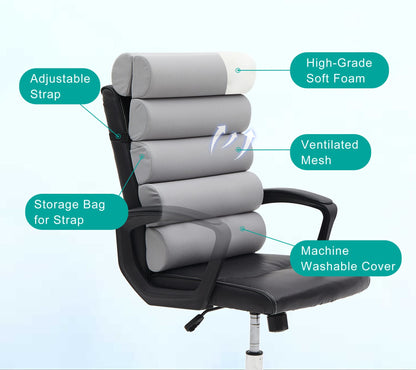 Ergonomic Lumbar Support Pillow for High Back Office Chair - Adjustable 6 Semicircular Back Cushion with Breathable Mesh Cover,Spine Support for Desk/Gaming Chairs, Neck/Upper/Lower Back Pain Relief