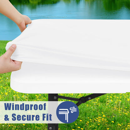 Moosfor Spandex 4 Foot Rectangle Table Cloth 6 Pack, Elastic Fitted Tablecloths for Picnic, Stretch Washable Patio Table Cover for Outdoor, Camping, Banquet and Parties (White, 30"x48")