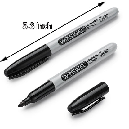 WOSWEL Permanent Markers Bulk, 200 Pack, Black Permanent Marker Pens, Fine Tip, Waterproof, Quick Drying, Smooth Writing, Used on Glass Metal Stone Paper Most Surfaces, Office School Supplies