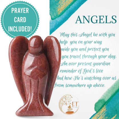 Earth Therapy Original Hand-Carved Pocket Guardian Angel with Comforting Prayer Card - Red Goldstone Figurine - Spiritual Healing Gift to Bless You and Your Loved Ones