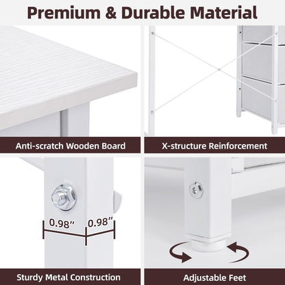 Aquzee Computer Desk with Drawers, 47 inch Desk Hutch, Gaming Desk with Storage Shelves, Power Outlets & Bookshelves, Study Writing Desks for Bedroom Living Room Home Office, White