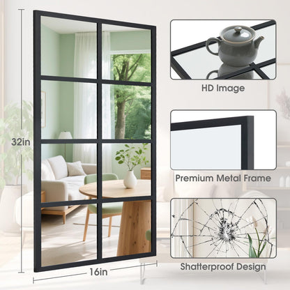 DUMOS Wall Mirror 16" x 32", Set of 2 Rectangle Window Pane Decorative Mirrors, Metal Framed Wall Mounted Mirror for Bathroom, Bedroom, Entryway