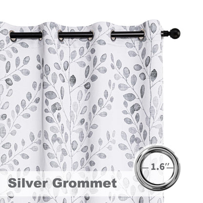 MYSKY HOME Bedroom Curtains 2 Panel Sets Thermal Insulated Curtains for Small Window Leaf Print Classical Room Darkening Drapes for Living Room, 52W x 63L Inch, Grey