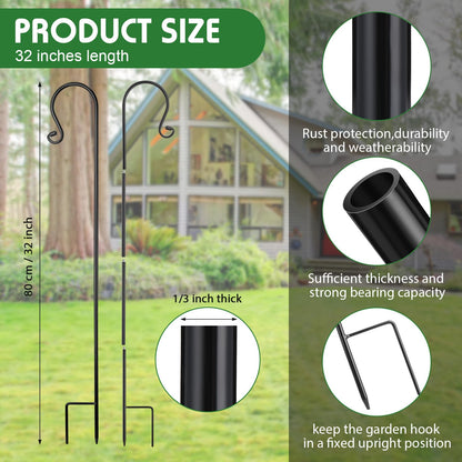 MorningRo 6 Pack Shepherd Hooks for Outdoor 32inch 1/3 Inch Thick Shepherd Metal Curled Garden Hook for Lanterns Hanging Plant Baskets Solar Lights Bird Feeders Wedding Decor, Black