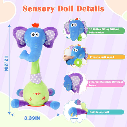 LLUKEME Dancing Talking Elephant Toy, Stuffed Animal Baby Toy Repeating What You Say, Easter Toys for Kids Glowing Musical Electronic with Wiggly Trunk Gifts for Toddlers 1-3 Years Old