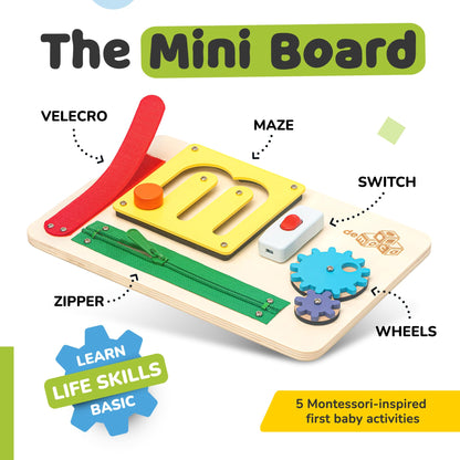 deMoca Sensory Busy Board for 1 Year Old, Travel Wooden Montessori Busy Board for Toddlers 1–3, Switch and Fidget Activity Board for Early Motor Skills and Travel Play