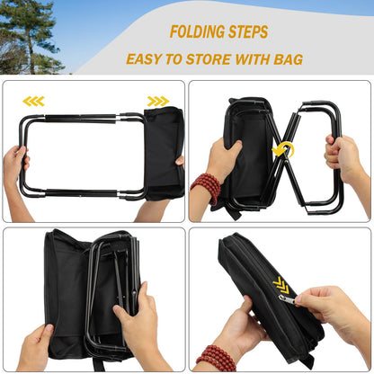SUNPRO Camping Stool, Portable Folding Stool with Carry Bag, 12in Portable Folding Chair 1.6Lbs Collapsible Camp Stool Outdoor Footstool for Travel Walking Hiking Fishing Picnic Barbecue (Black)