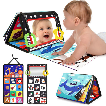 URMYWO Tummy Time Toys - Black and White High Contrast Baby Toy for Newborn - Baby Visual Stimulation Mirror - Montessori Sensory Crinkle Toy for Infant 0-3-6-12 Months - Boy Girl Shower Gifts