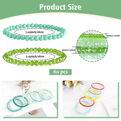 NCPLYGOU 60pcs Crystal Beaded Bracelet Bulk for Women Colorful Beaded Bracelet Boho Multi Layer Stacking Bracelets Stretchy Strand Shiny Crystal Bead Bracelets