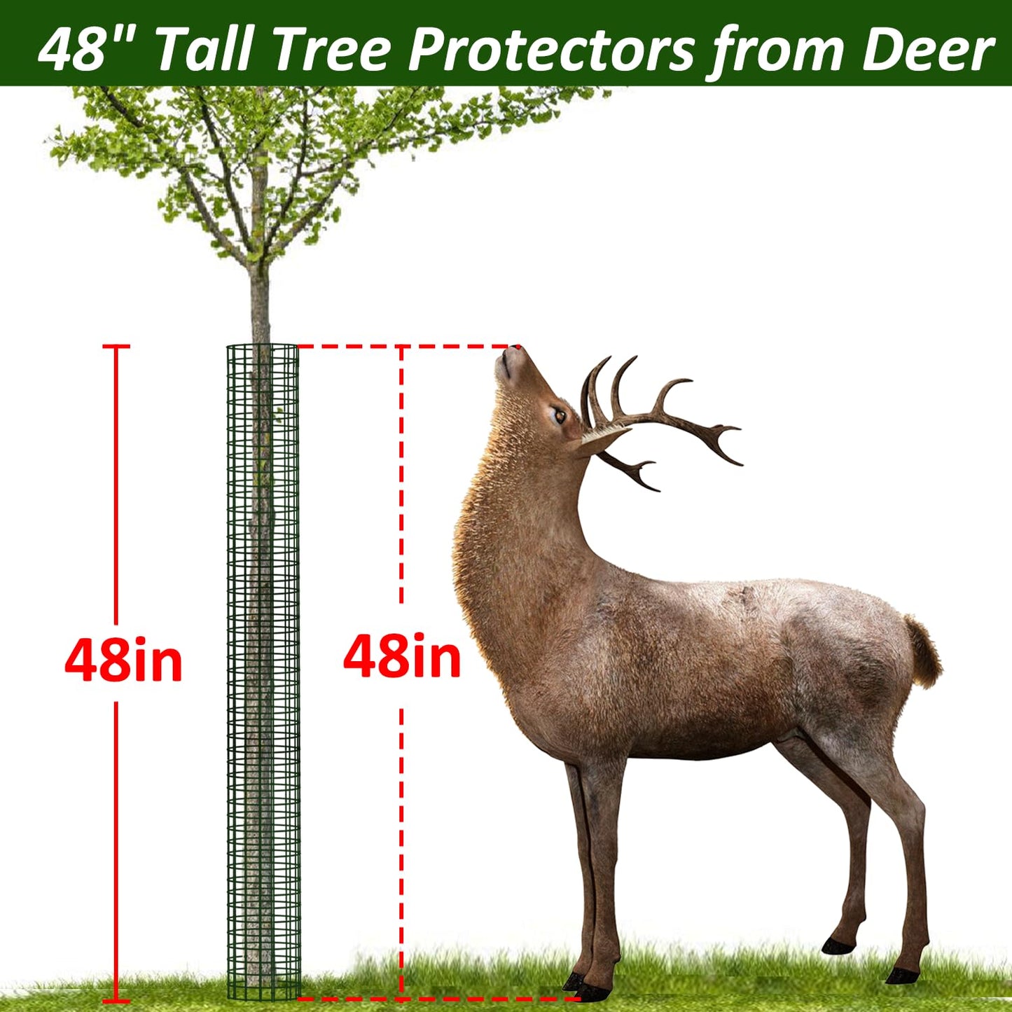 chicarry 48" Metal Tree Trunk Protector, 8 Pack Mesh Tree Guards Tree Protectors with Zip Ties, Stakes, ExpandableTree Trunk Protector Guard, Tree Protectors from Deer, Mower, Animals(48",8 Pack)
