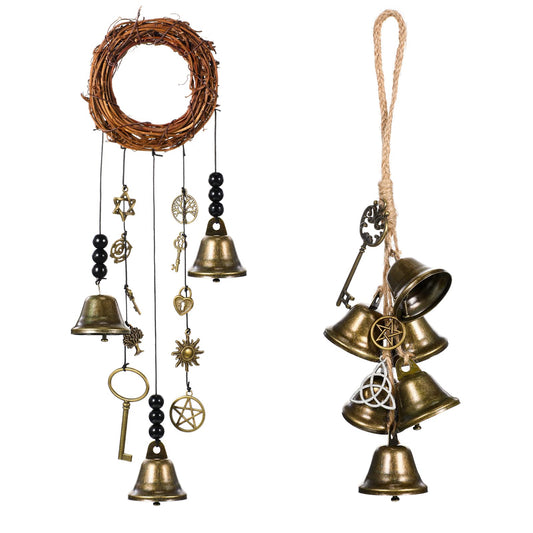 Jetec 2 Pieces Witch Bells for Door Knob for Protection Wind Chimes Door Hanger Wreath Handmade Hanging Witch Bells Magic Witchcraft Wicca Supplies for Home Protection Witchcraft Bell Decor(Novel)