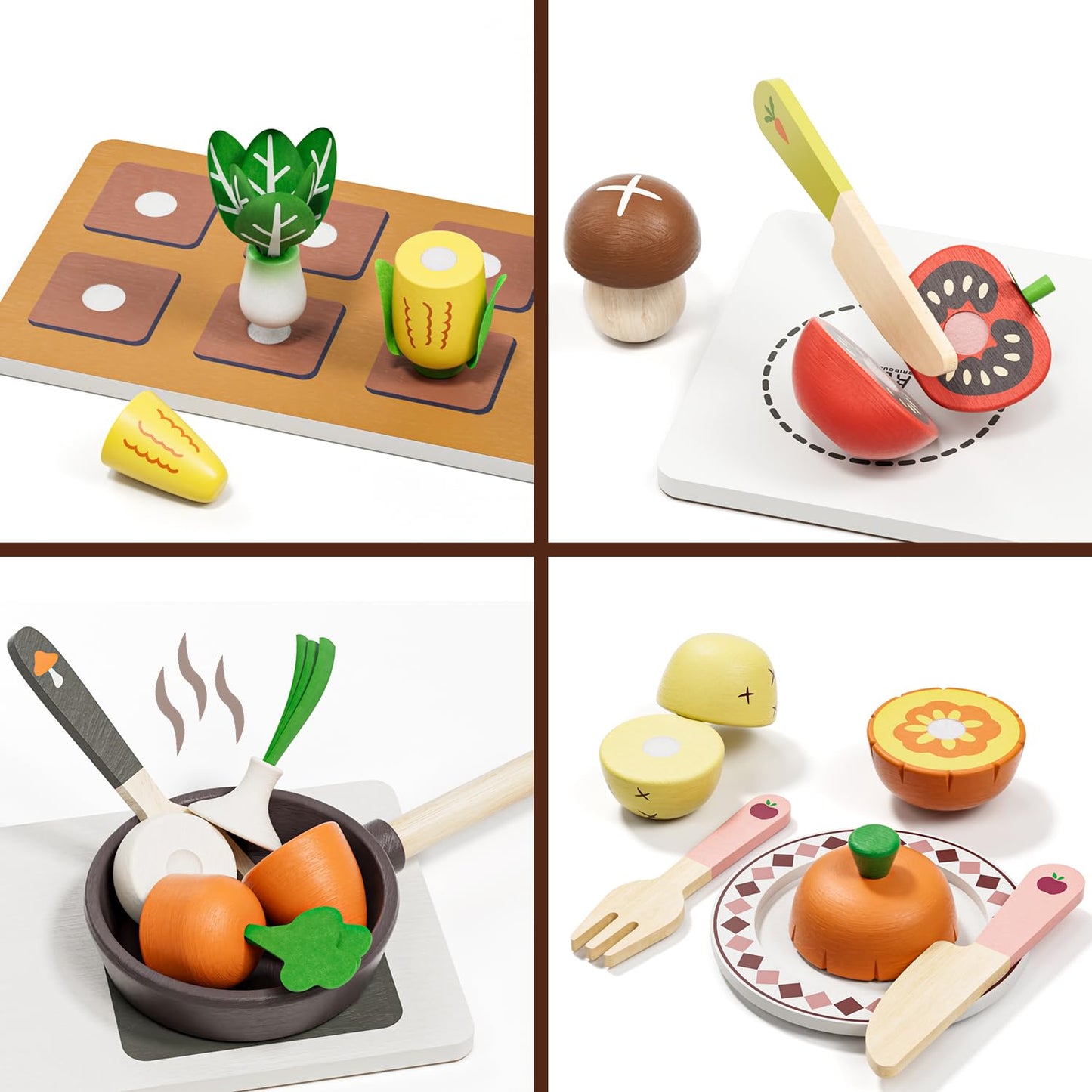 Wooden Play Food Sets for Kids Kitchen, Farm to Table Play Kitchen Accessories, Cooking Set for Kids 3-5, Pretend Cutting Food Toys Girls & Boys