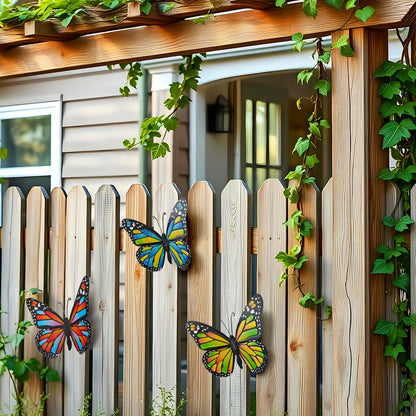 EOORAU Metal Butterfly Outdoor Wall Decor - 3pcs Metal Butterflies Wall Hanging Sculpture Decorations for Fence Patio Yard Garden Tree Gift for Mom Friends