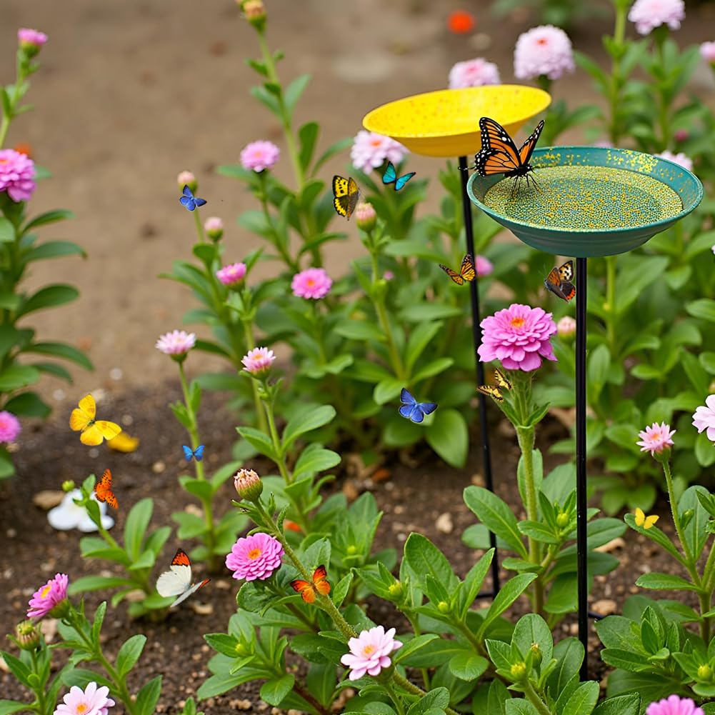 dreamysoul 4 Pack Bee Watering Station, Metal Bee and Butterfly Feeders with Metal Stake, Bee Butterfly and Bird Bath for Outdoor Garden Yard Lawn Decor