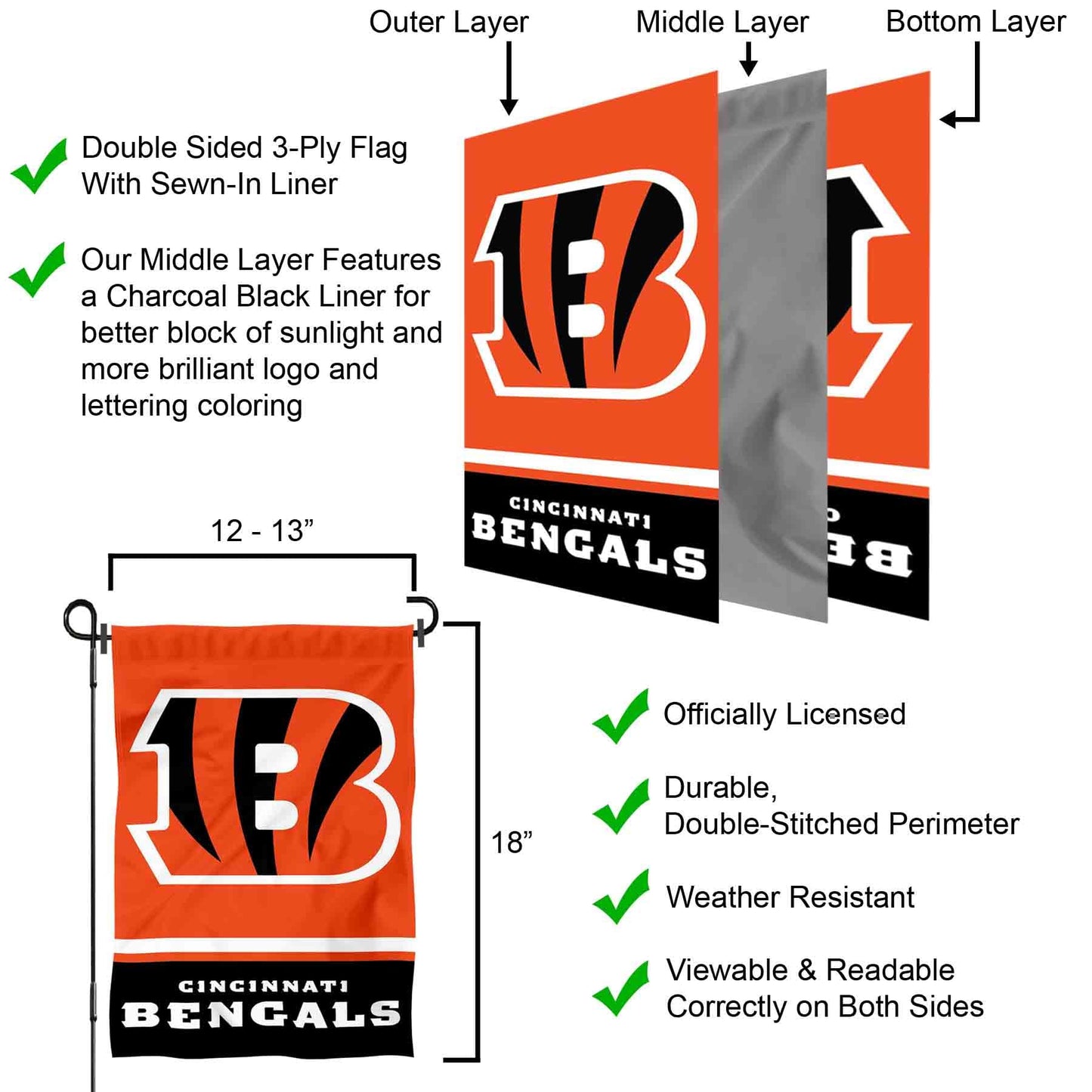 Cincinnati Bengals Double Sided Garden Flag