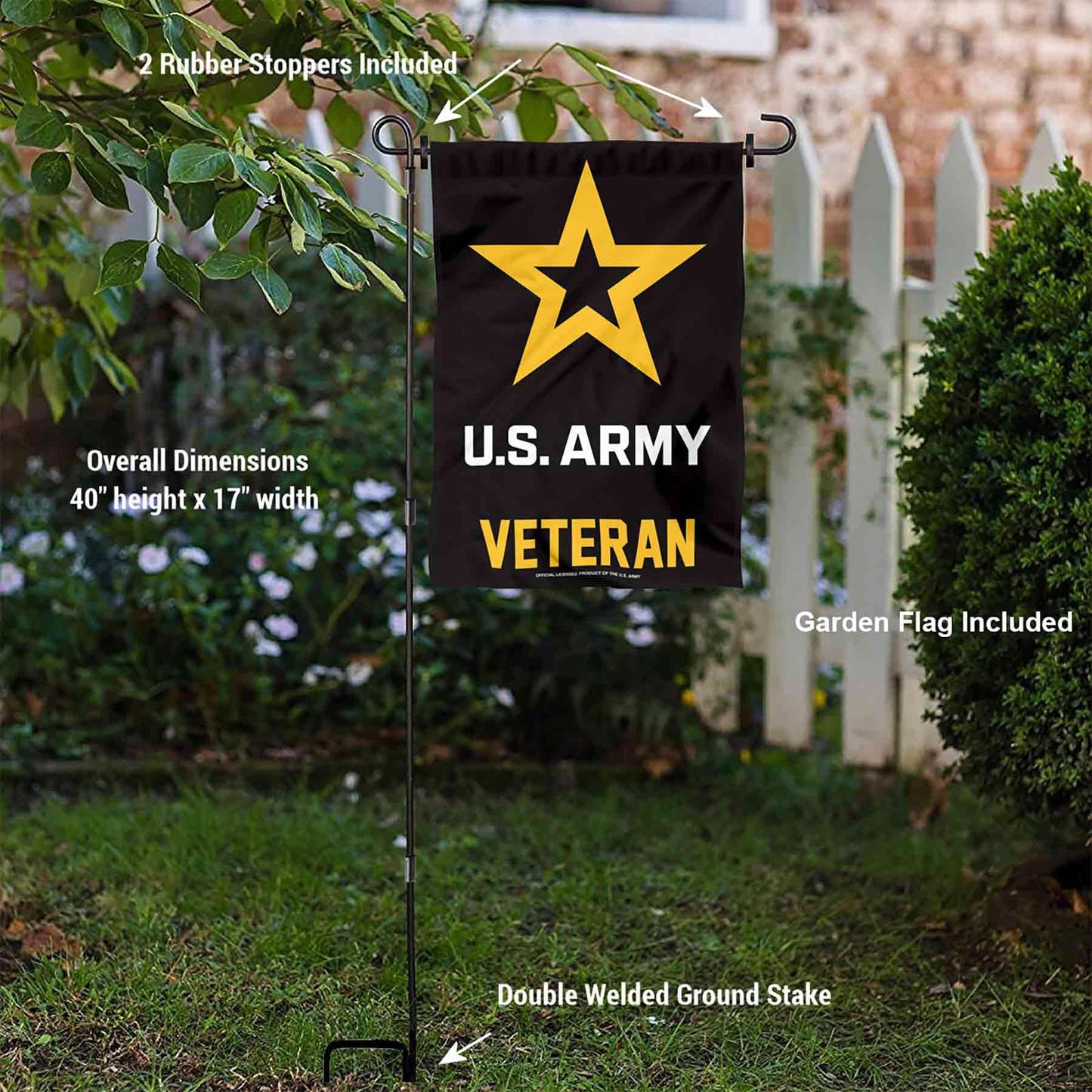 Army Veteran Garden Flag with Stand Holder