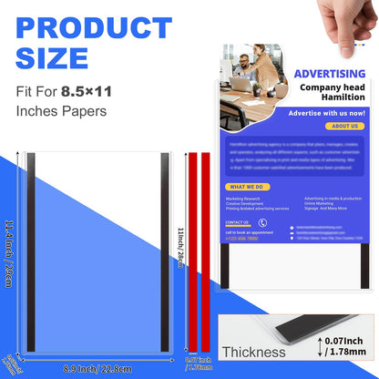 30 Pack 8.5'' x 11'' Inch Magnetic Sign Holders, Rigid Print Protectors, Paper Holder With Adhesive Tape, Plastic Document Holder For Posters Letter Paper Picture, Wall Mount Magnetic Frame for Refrigerator Window, Door, Home, Office, and Store