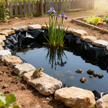 Odowalker Black Pond Liner, 10x15 Ft 12 Mil UV Resistant Preformed Pond Liner, Waterproof Ponds Liner, PE Pond Mat for Waterfall, Koi Ponds, Streams, Outdoor Ponds, Garden Fountains, Water Garden