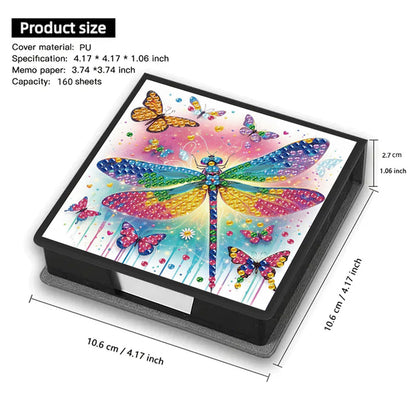 POETRYDRAW 5D DIY Diamond Art Painting Notecard Box Dragonfly– Memo Pad Sticky Note Holder with 160 Sheets, Gem Art Notecard Organizer for Adults