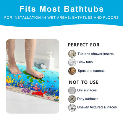 XIYUNTE Baby Bath Mat for Tub Non Slip Kids Bath Mat - 40''x16'' Extra Long Cartoon Bathtub Mat Non Slip Kids Shower Mat Eco-Friendly Toddler Bath Mats with Suction Cups, Machine Washable, Sea Turtle