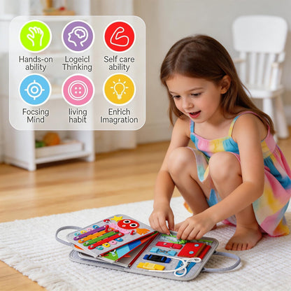 GiggleCraft Montessori Busy Board for Toddlers – Sensory Busy Book with Buckles, Zippers, Letters, Animals, Toddler Activities – Fine Motor Skills Development Learning for Boys Girls Travel Activity