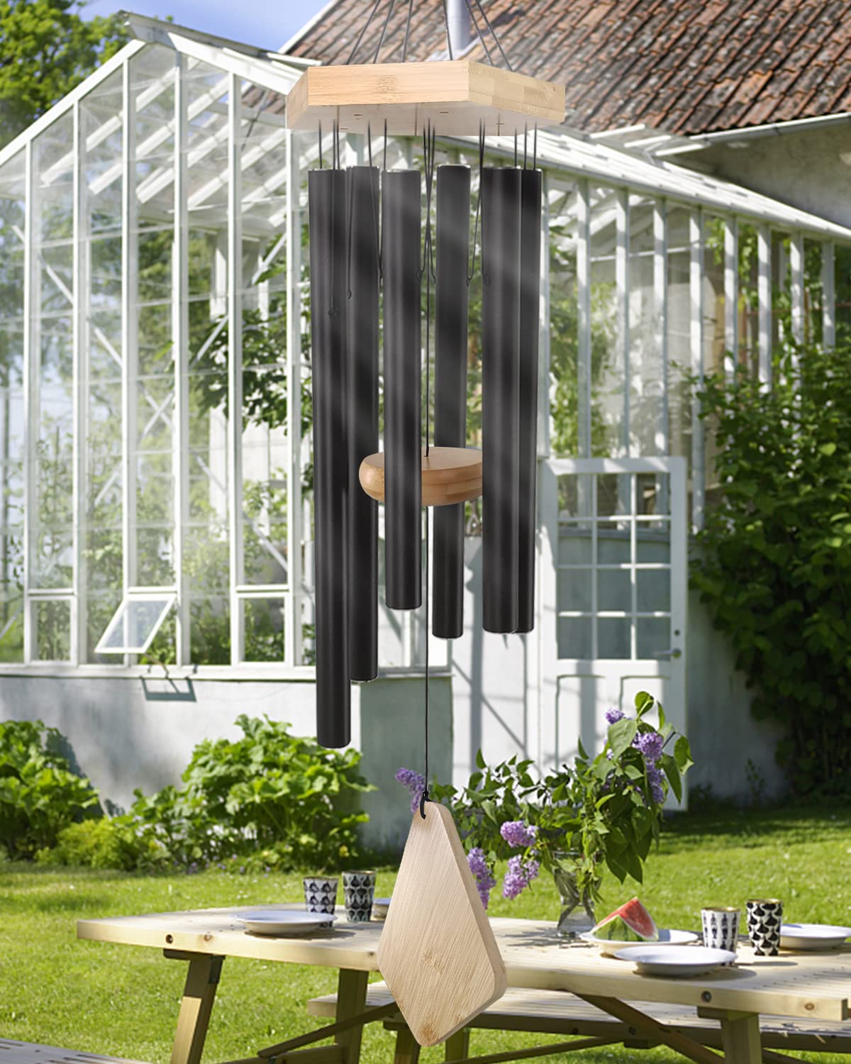 Wind Chimes 30 Inches Deep Tone Memorial Wind Chimes with Hook for Mother's Day/Housewarming/Christmas, Patio, Garden, Yard, Home Decor, Black