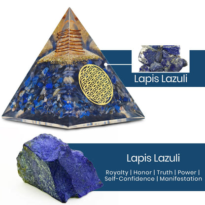 Real Crystal Lapis Lazuli Orgonite Pyramid, Healing Crystal Pyramid, Pyramid Crystal Gemstone Pyramid for Meditation, Motivation, Positivity - Handmade in India