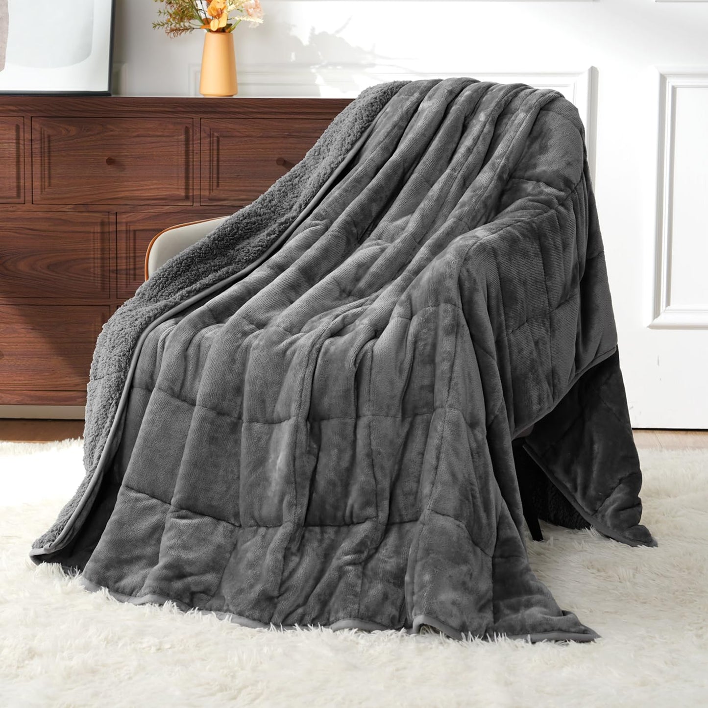 Uttermara Weighted Blanket Queen Size 20lbs 60x80 inches, Cozy Sherpa Weighted Blankets with Soft Plush Fleece, Warm Sherpa Snuggle Thick Heavy Blanket Great for Sleep and Calming, Grey