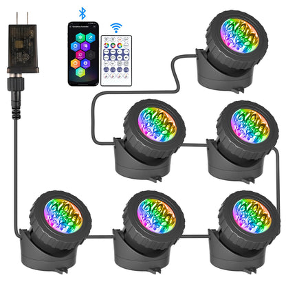 T-SUN Color Changing Pond Lights LED Underwater Fountain Lights with Bluetooth APP Control, IP68 Waterproof Submersible Spotlight for Aquariums, Fish Tanks, Pools, Garden and Yard Ponds (Set of 6)