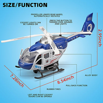 NOVAFUSION Kids Helicopter Toy Diecast Military Helicopters Model Kit,Pull Back Toy Helicopter with Lights and Sound,Toy Airplane with Rotatable Propeller,Helicopters Toys for Boys Age 4-7（Blue）