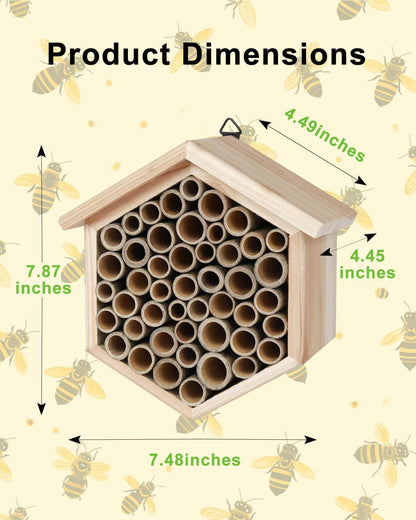 vensovo Mason Bee House - Replaceable Tubes Carpenter Bee Houses Bamboo Bee Hotel Wooden Bee Hive for Pollinating Bees, Outdoors, Carpenter Bees