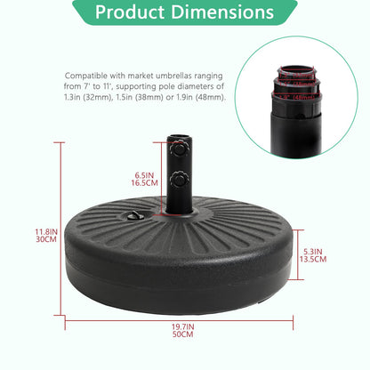 Helios&Hestia 78 lb Heavy Duty Round Umbrella Base, Plastic Water and Sand Fillable Outdoor Stand Weight for Patio Market Table Umbrella, Black