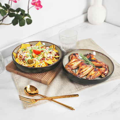 Jinsongdafa Ceramic Salad Plate Set, 7.9-inch Non-fading Hand-painted Plates, 4-piece Set, Suitable for Appetizers, Dinner, Desserts, Microwaveable and Dishwasher-safe Restaurant Kitchen Tableware Set